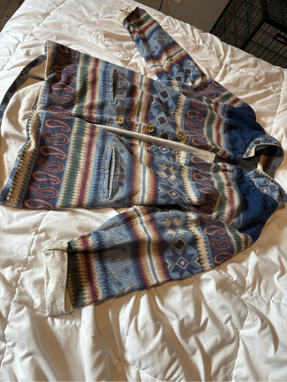Men's Blue Multicolor Patterned Cardigan Sweater